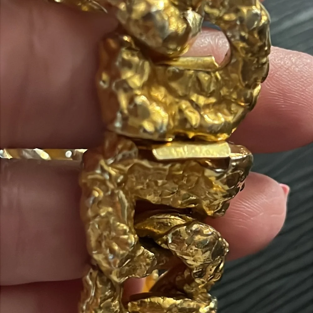 Vintage KJL Kenneth Jay Lane Chunky Gold Nugget Link Luxe Bracelet-RARE - Picture 4 of 11